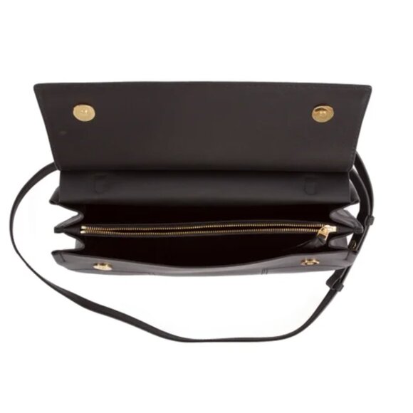 Tory Burch Block-T Satchel Top Handle Crossbody Shoulder Bag Black Leather - Picture 3 of 9